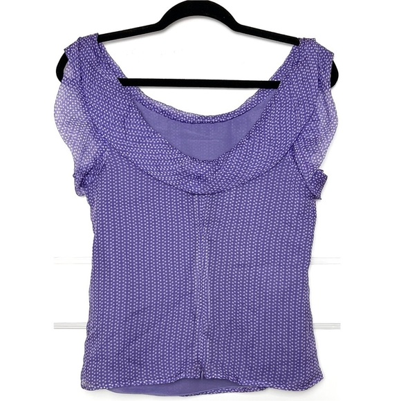 NWT ARMANI Lavender Dot Silk Chiffon Draped Cowl Neck Flutter Short Sleeve Top 2 - Picture 3 of 6